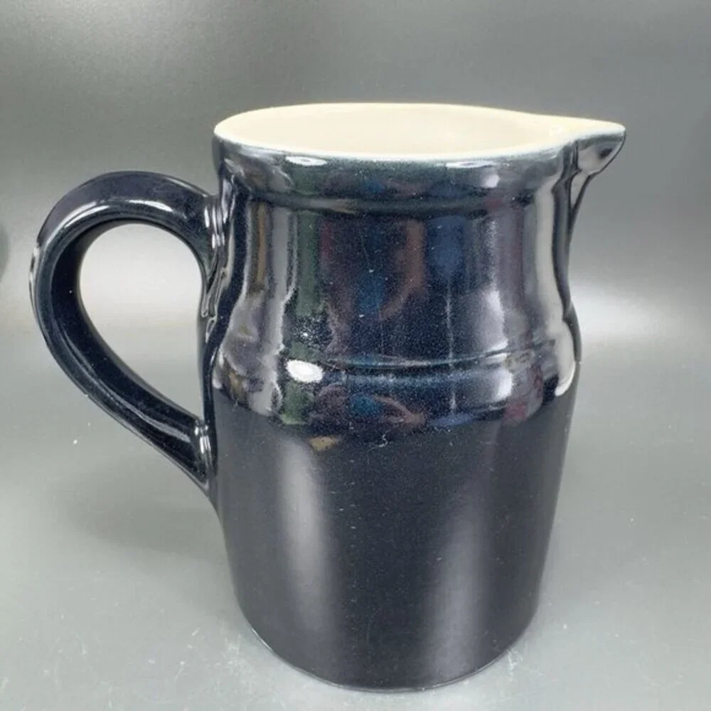 Vintage Degoin Grespots Black Dark Blue Pitcher‎ Made in France French Farmhouse
